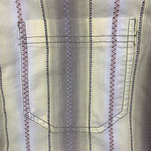 Prana Mens Shirt Large Yellow Vertical Striped Pearl Snap Button Up Southwestern - Picture 3 of 10